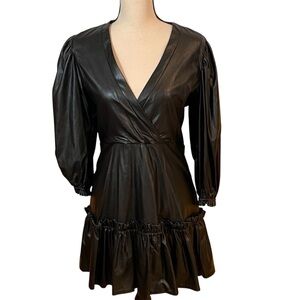 Karlie Black Faux Leather Puff Sleeve Mini Dress Sz-L